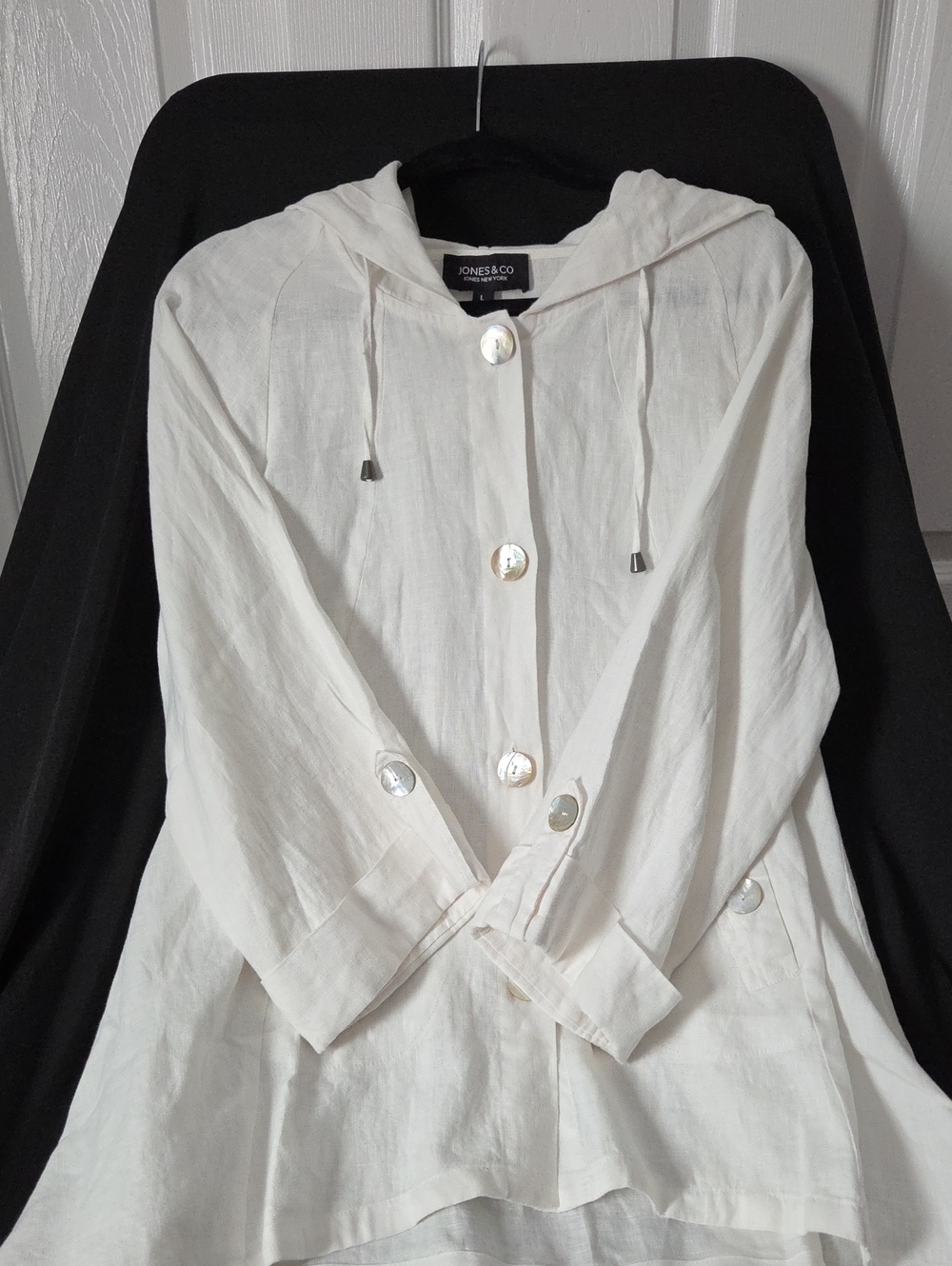 Jones New York Cream Hooded Button-Front Linen Jacket